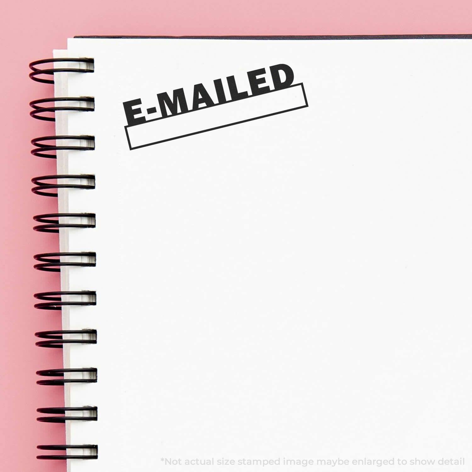 E-mailed with Date Box Rubber Stamp used on a spiral notebook with a pink background.