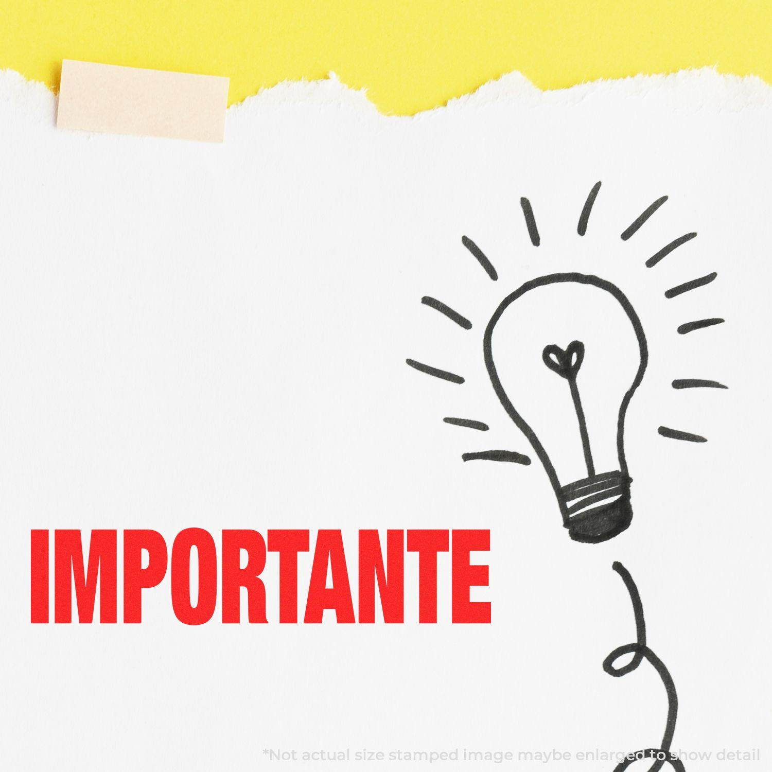 Importante Rubber Stamp in red ink on white paper with a hand-drawn light bulb illustration, set against a yellow background.