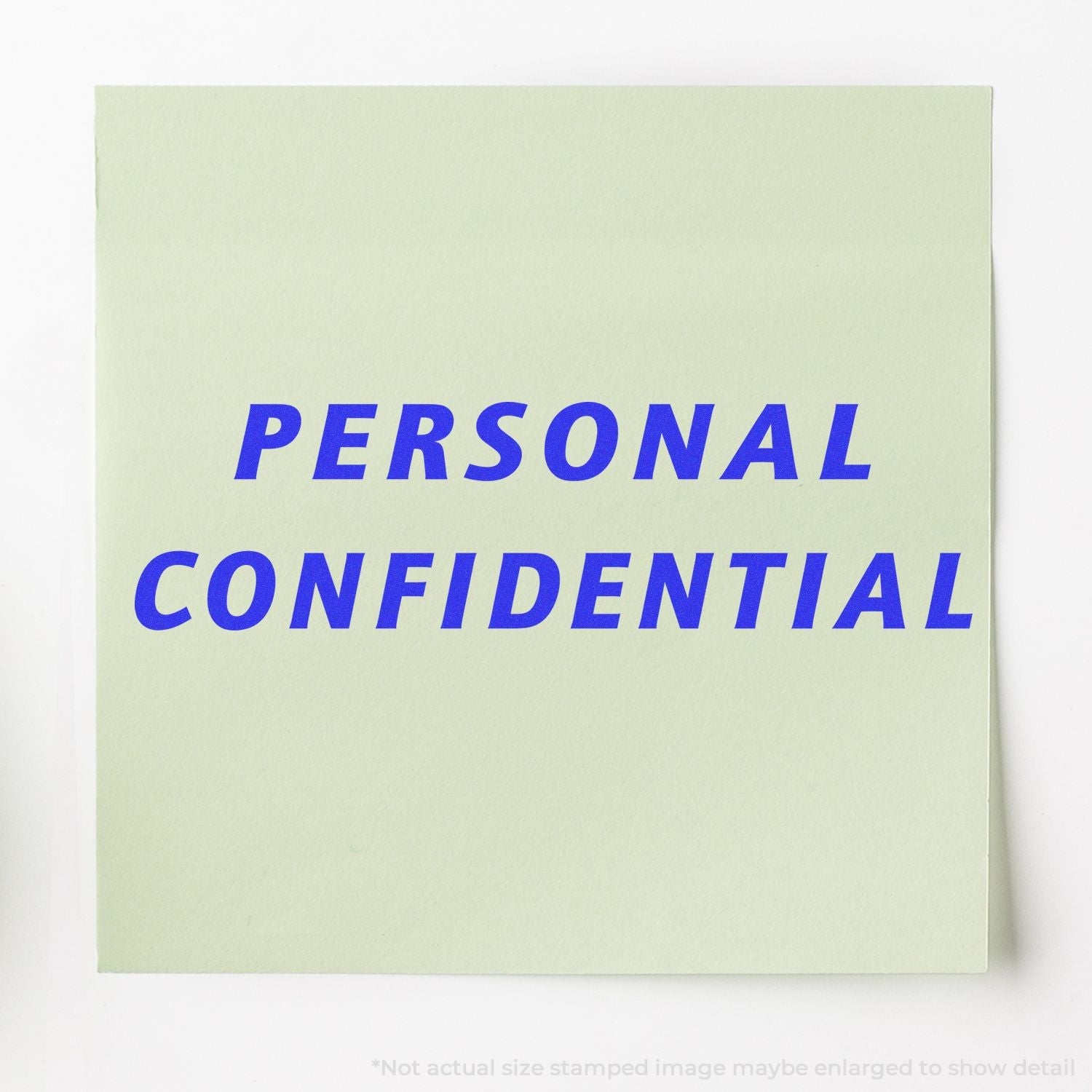 Self Inking Italic Personal Confidential Stamp imprint on a light green paper, displaying bold blue text PERSONAL CONFIDENTIAL .