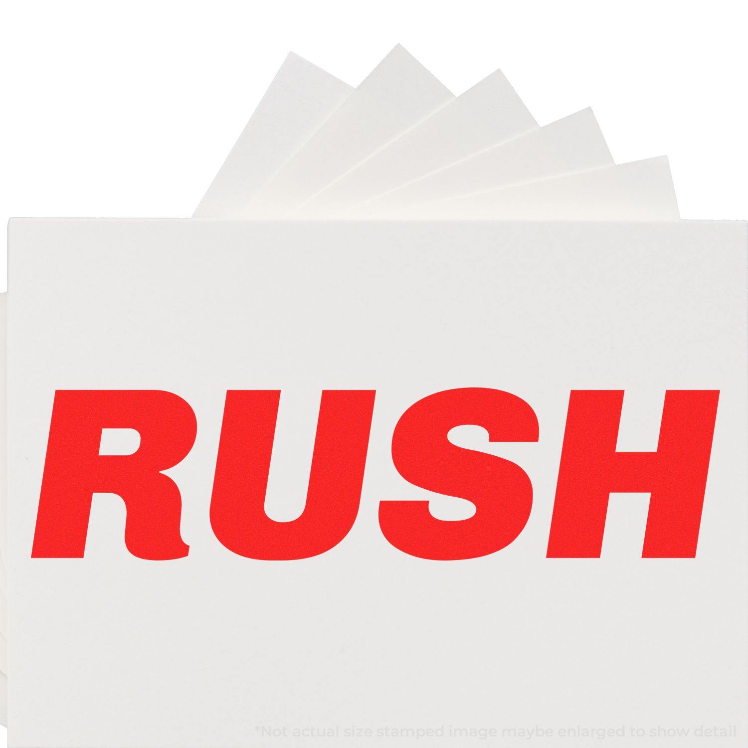 A red RUSH imprint from the _Italic Rush Rubber Stamp_ on white paper, showing the urgency and importance of the message.