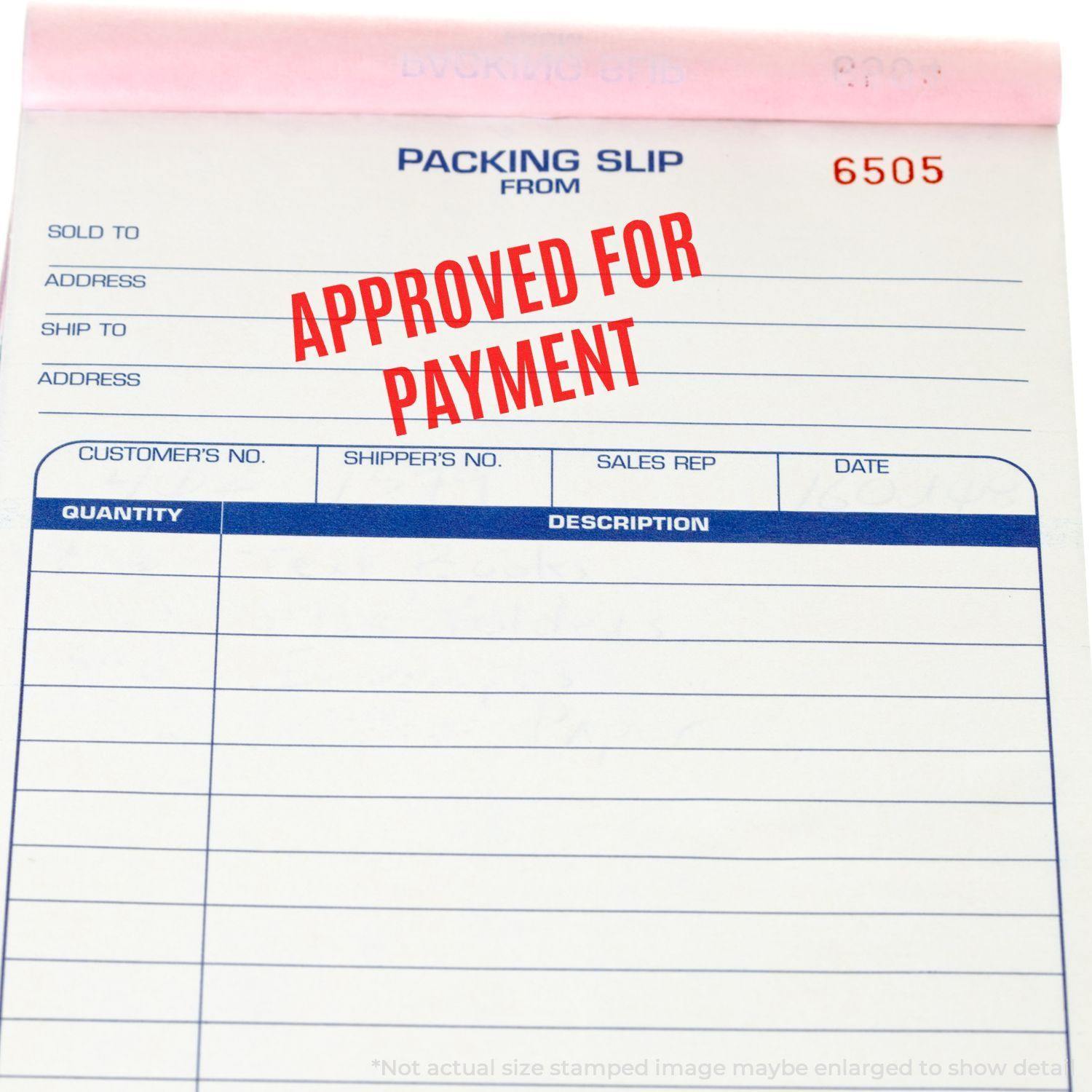 In Use Large Narrow Font Approved for Payment Rubber Stamp Image