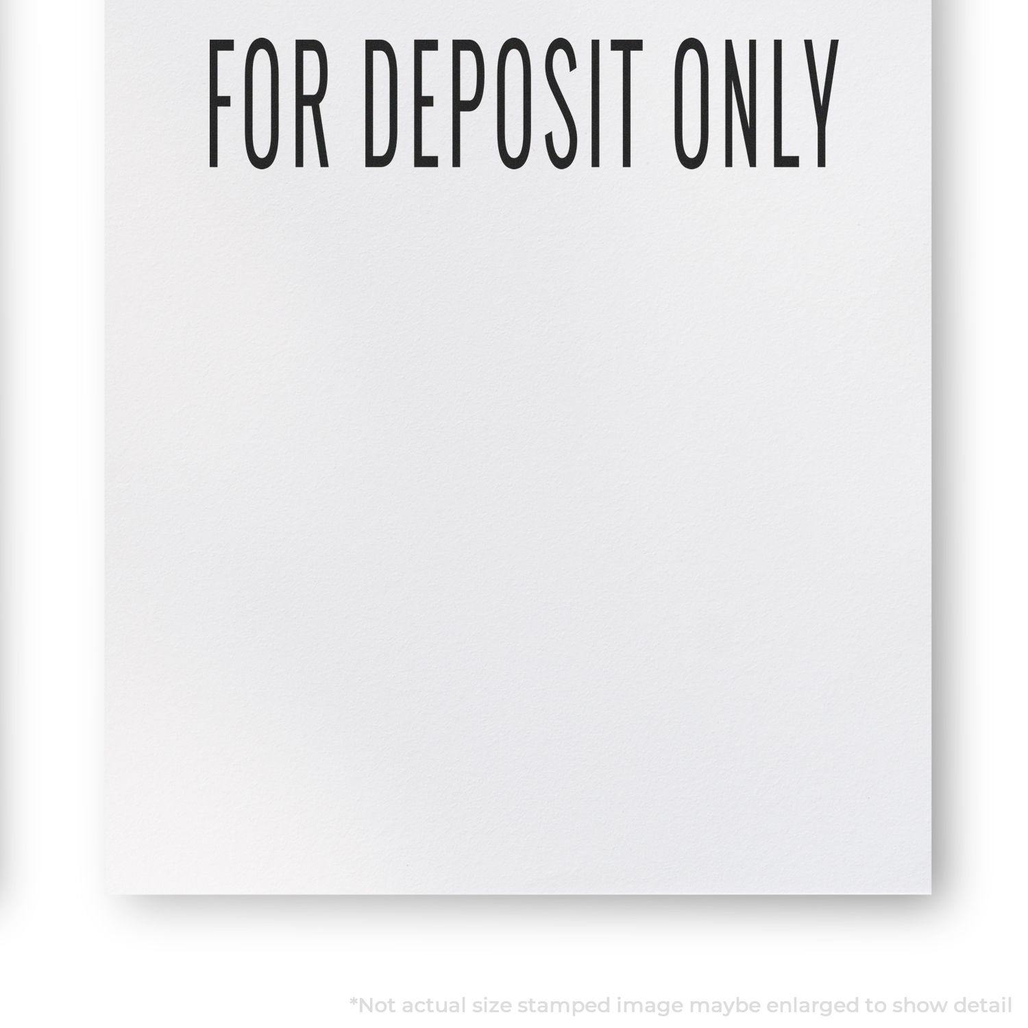 Slim Pre-Inked Narrow For Deposit Only Stamp impression on white paper, displaying clear and bold FOR DEPOSIT ONLY text.