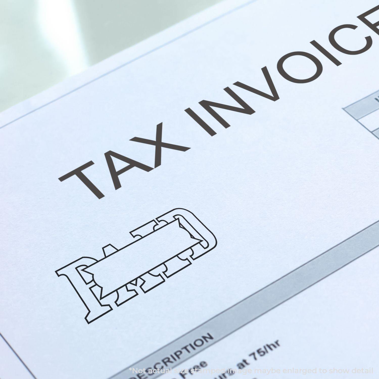 Tax invoice stamped with PAID using the Large Paid with Box Rubber Stamp, showing clear and bold text within a rectangular box.