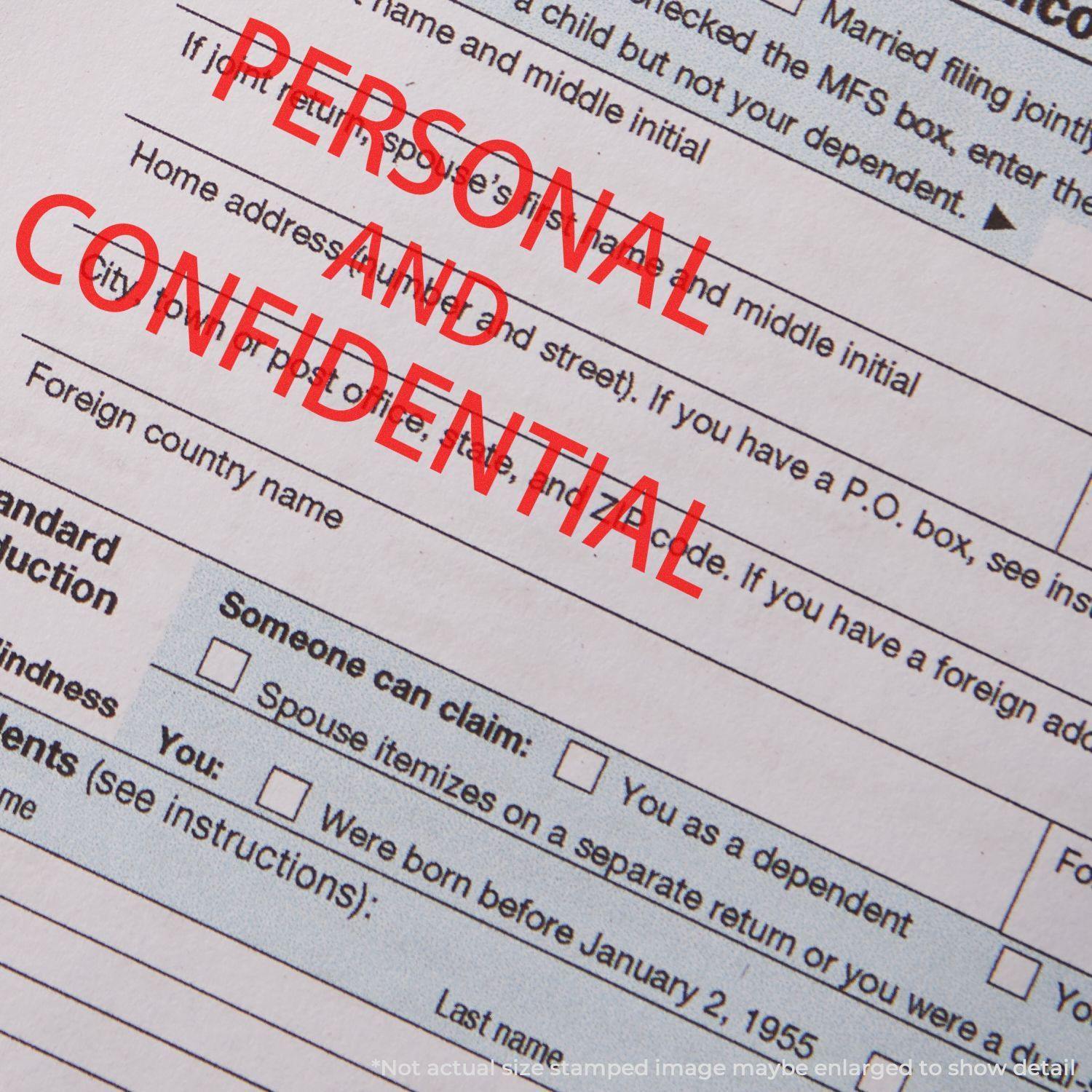 A document stamped with PERSONAL AND CONFIDENTIAL using the Large Self Inking Personal Confidential Stamp in red ink.