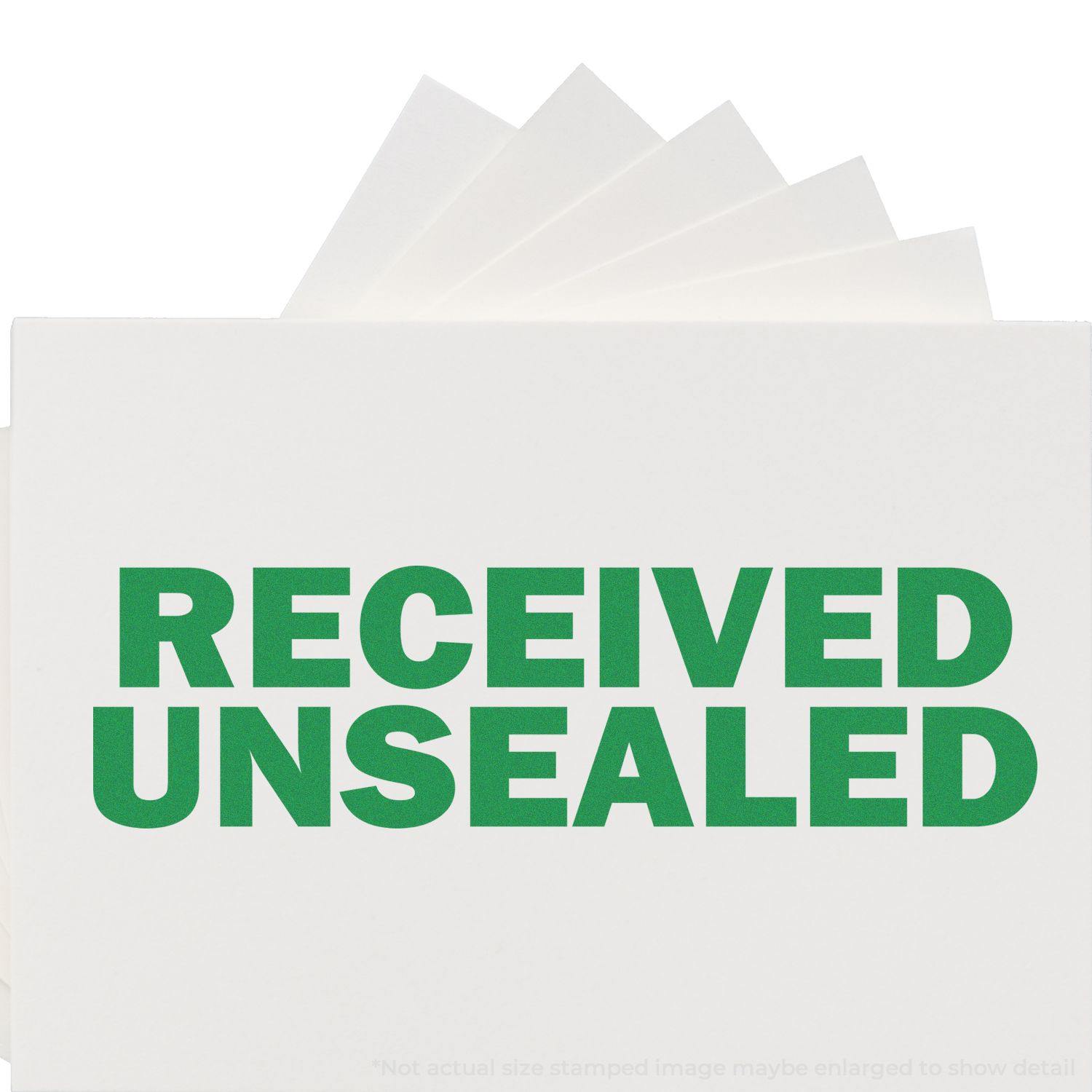 Large Received Unsealed Rubber Stamp in green ink on white paper, showing the text RECEIVED UNSEALED in bold, uppercase letters.