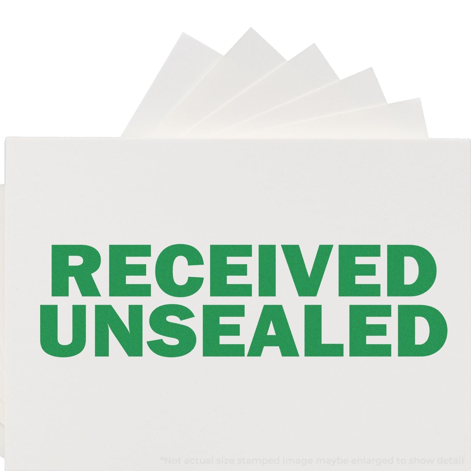 Self Inking Received Unsealed Stamp in green ink on white paper, showing clear and bold text.