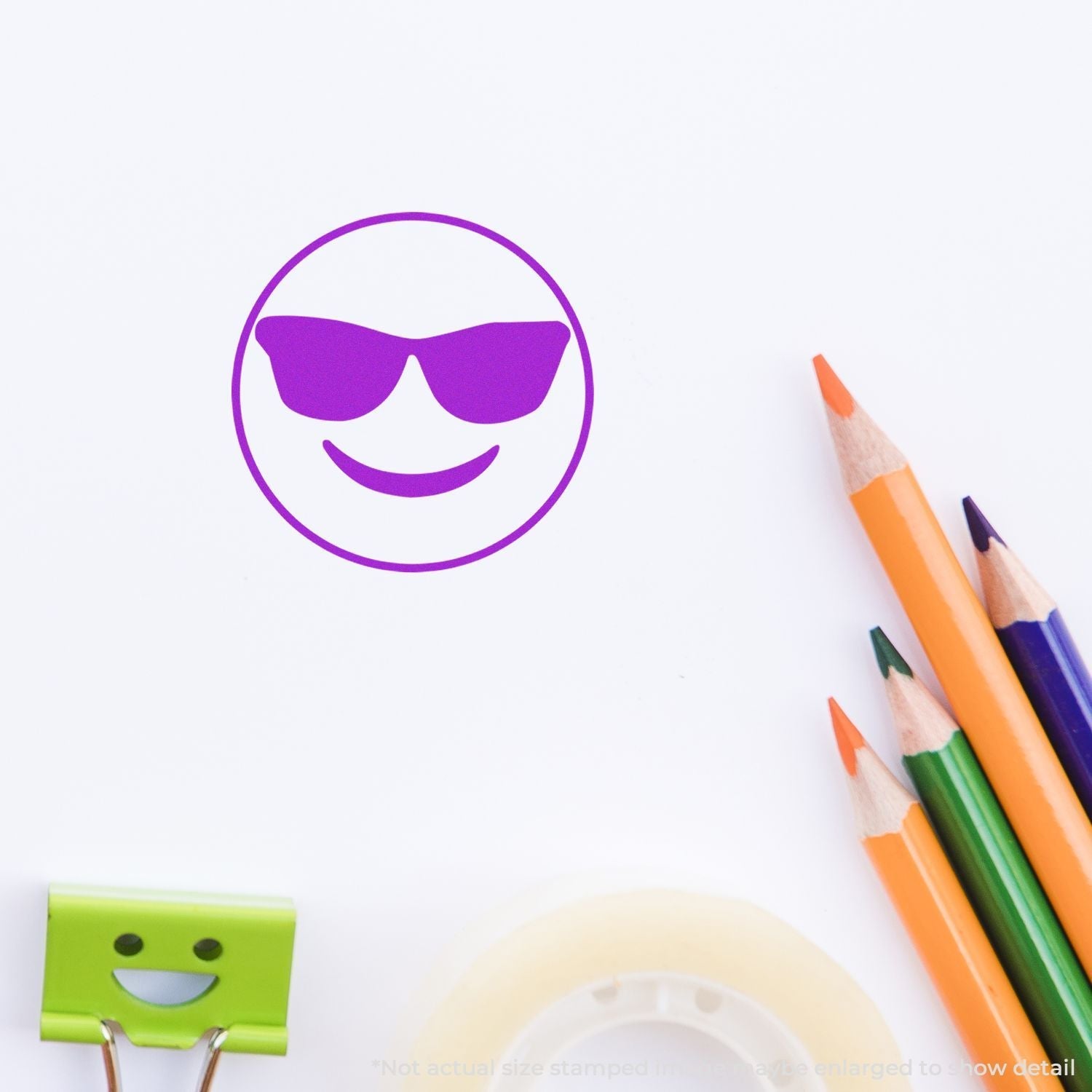 Self-Inking Round Smiley with Sunglasses Stamp In Use Photo