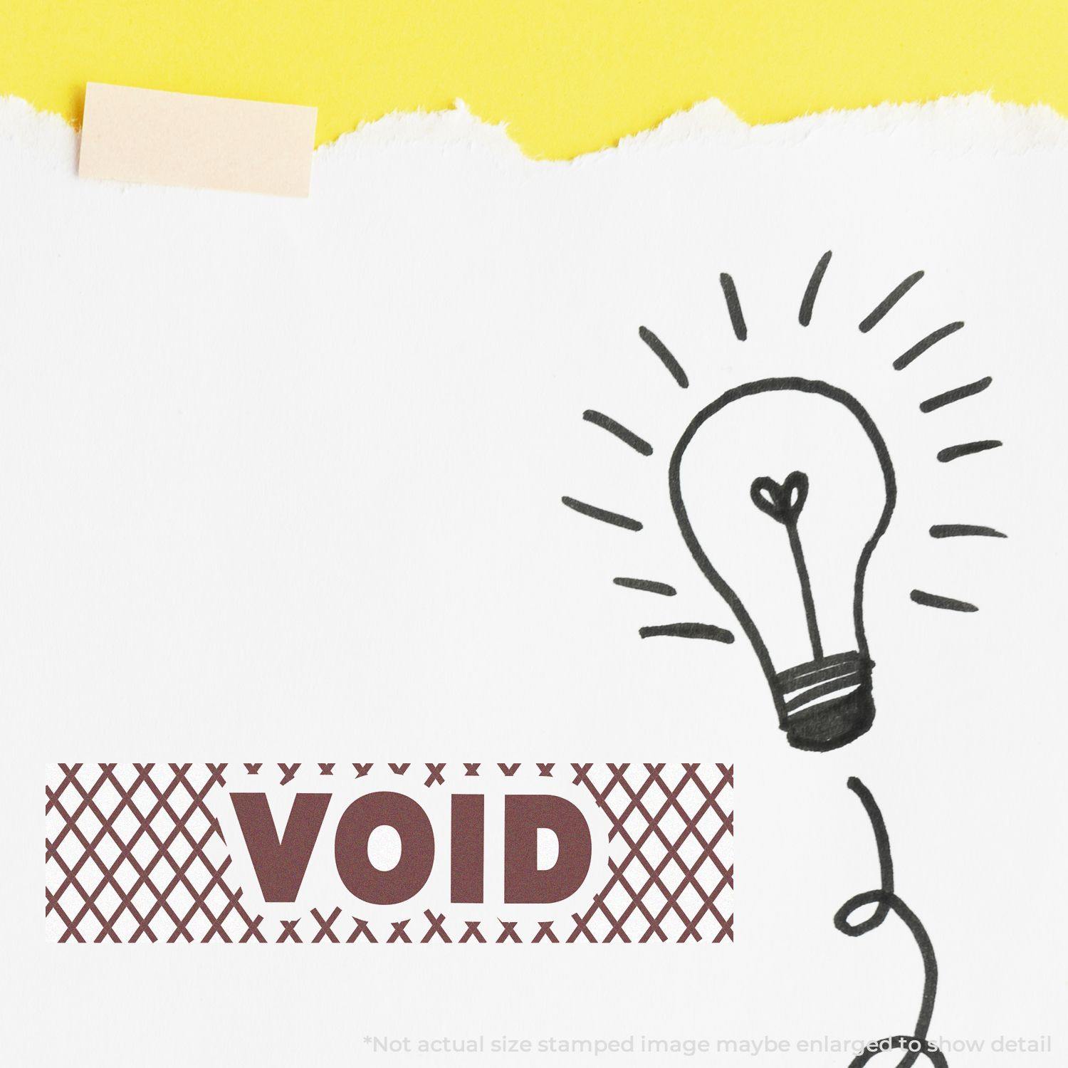 Void with Strikelines Rubber Stamp on white paper with a hand-drawn lightbulb and yellow background.