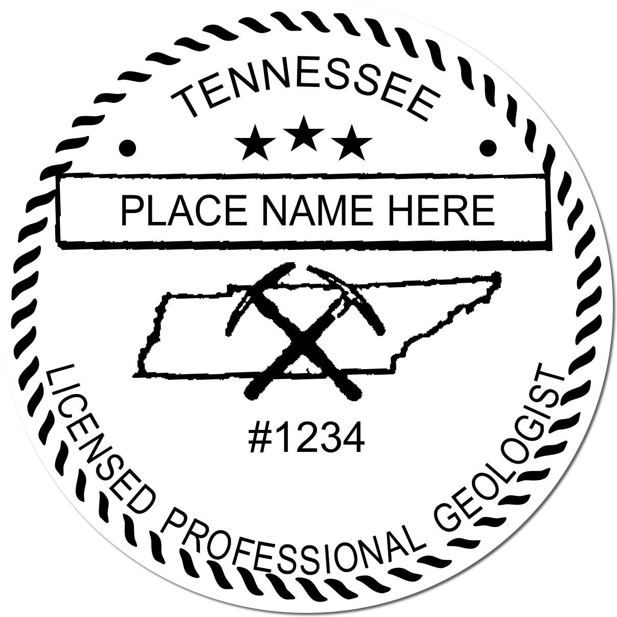 This paper is stamped with a sample imprint of the Slim Pre-Inked Tennessee Professional Geologist Seal Stamp, signifying its quality and reliability.