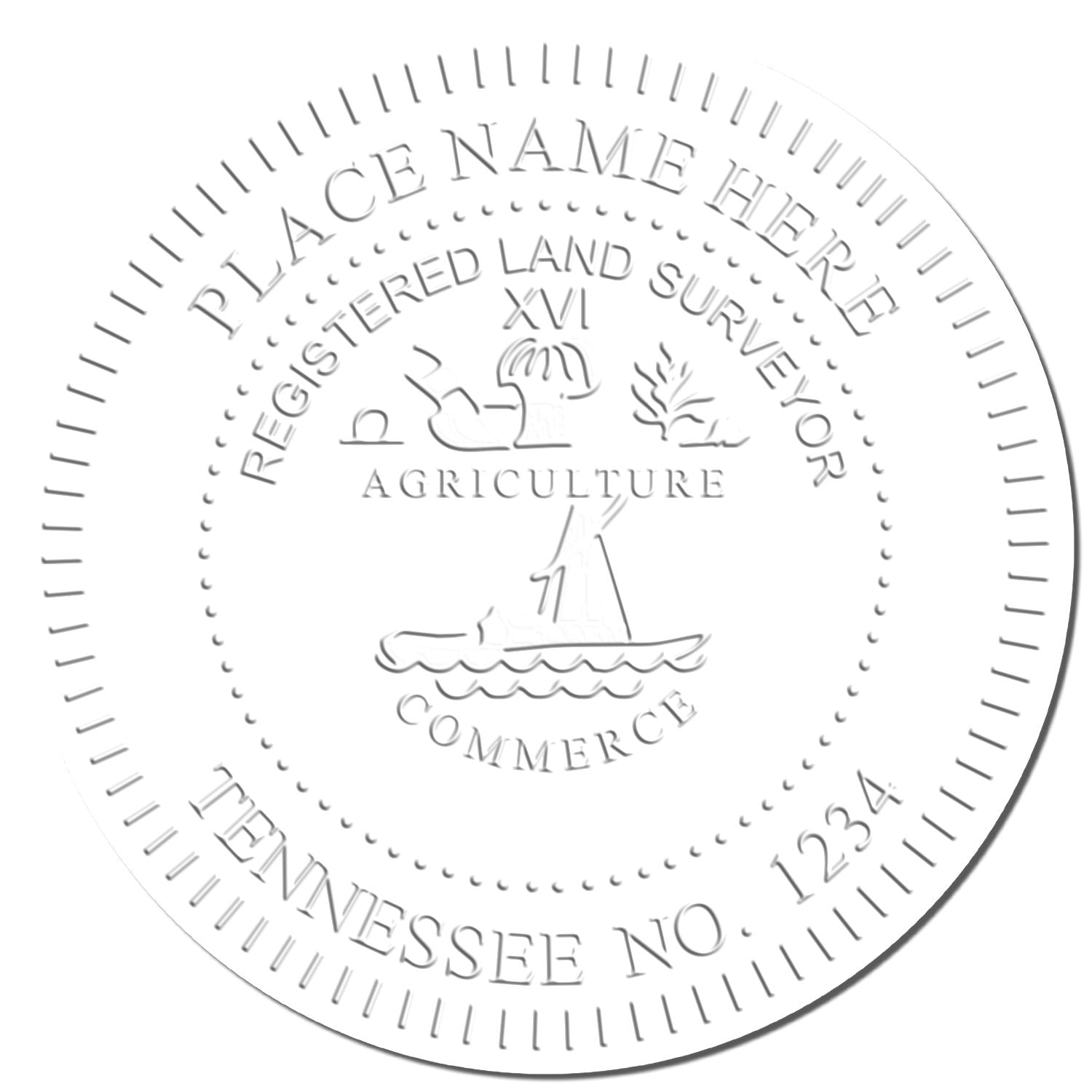 This paper is stamped with a sample imprint of the Extended Long Reach Tennessee Surveyor Embosser, signifying its quality and reliability.