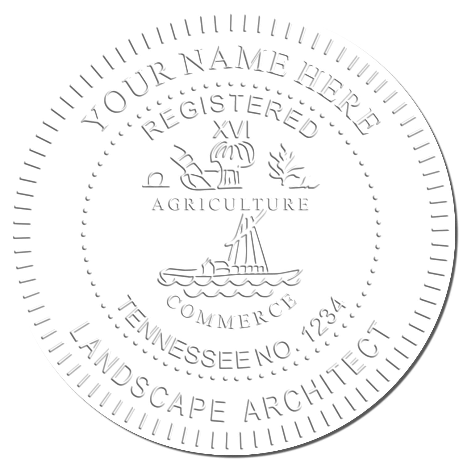 This paper is stamped with a sample imprint of the Gift Tennessee Landscape Architect Seal, signifying its quality and reliability.