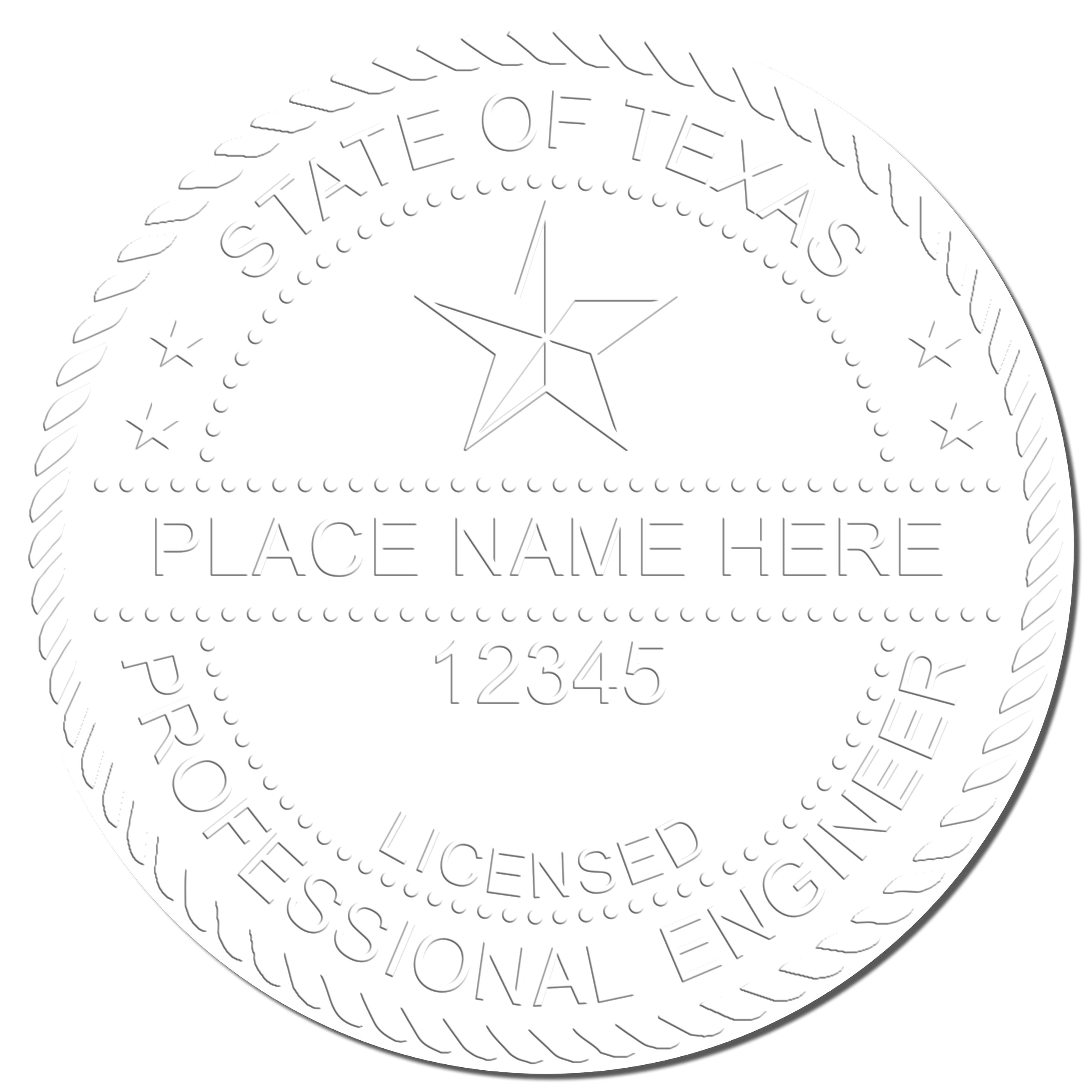 This paper is stamped with a sample imprint of the Heavy Duty Cast Iron Texas Engineer Seal Embosser, signifying its quality and reliability.