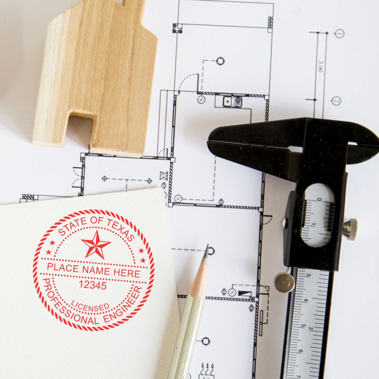 This paper is stamped with a sample imprint of the Digital Texas PE Stamp and Electronic Seal for Texas Engineer, signifying its quality and reliability.