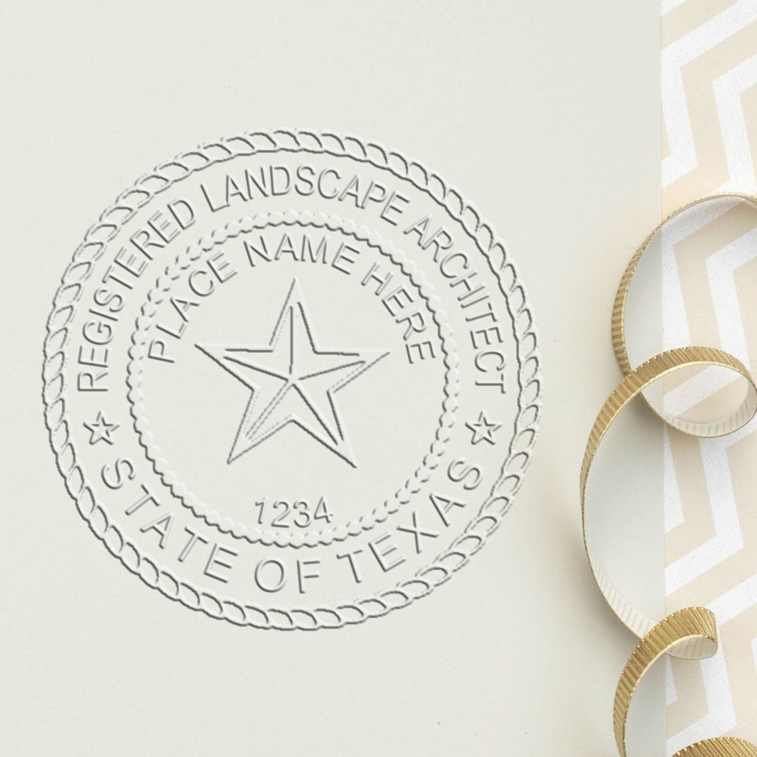 The Texas Desk Landscape Architectural Seal Embosser stamp impression comes to life with a crisp, detailed photo on paper - showcasing true professional quality.