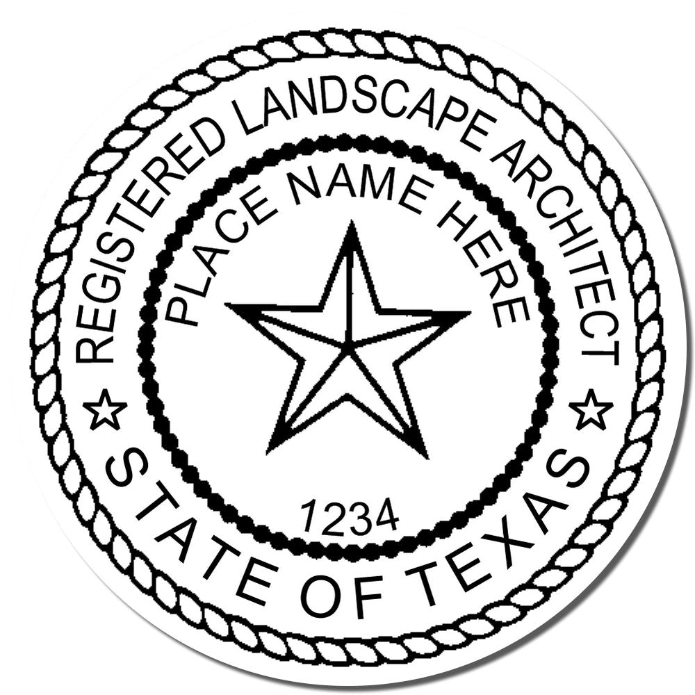 The Self-Inking Texas Landscape Architect Stamp stamp impression comes to life with a crisp, detailed photo on paper - showcasing true professional quality.