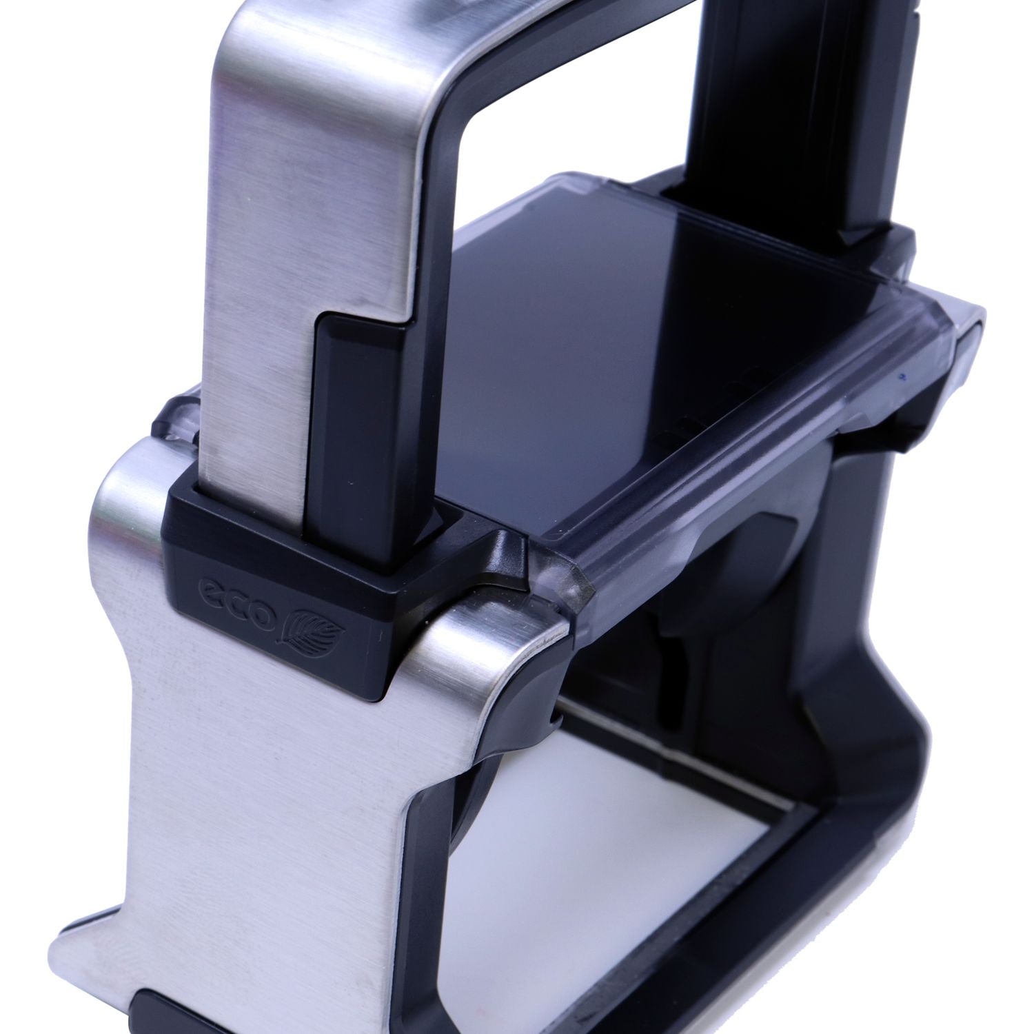 Custom Self Inking Stamp Trodat 5206 Size 1-5/16 x 2-1/4, featuring a sturdy metal frame and ergonomic handle, angled back view.