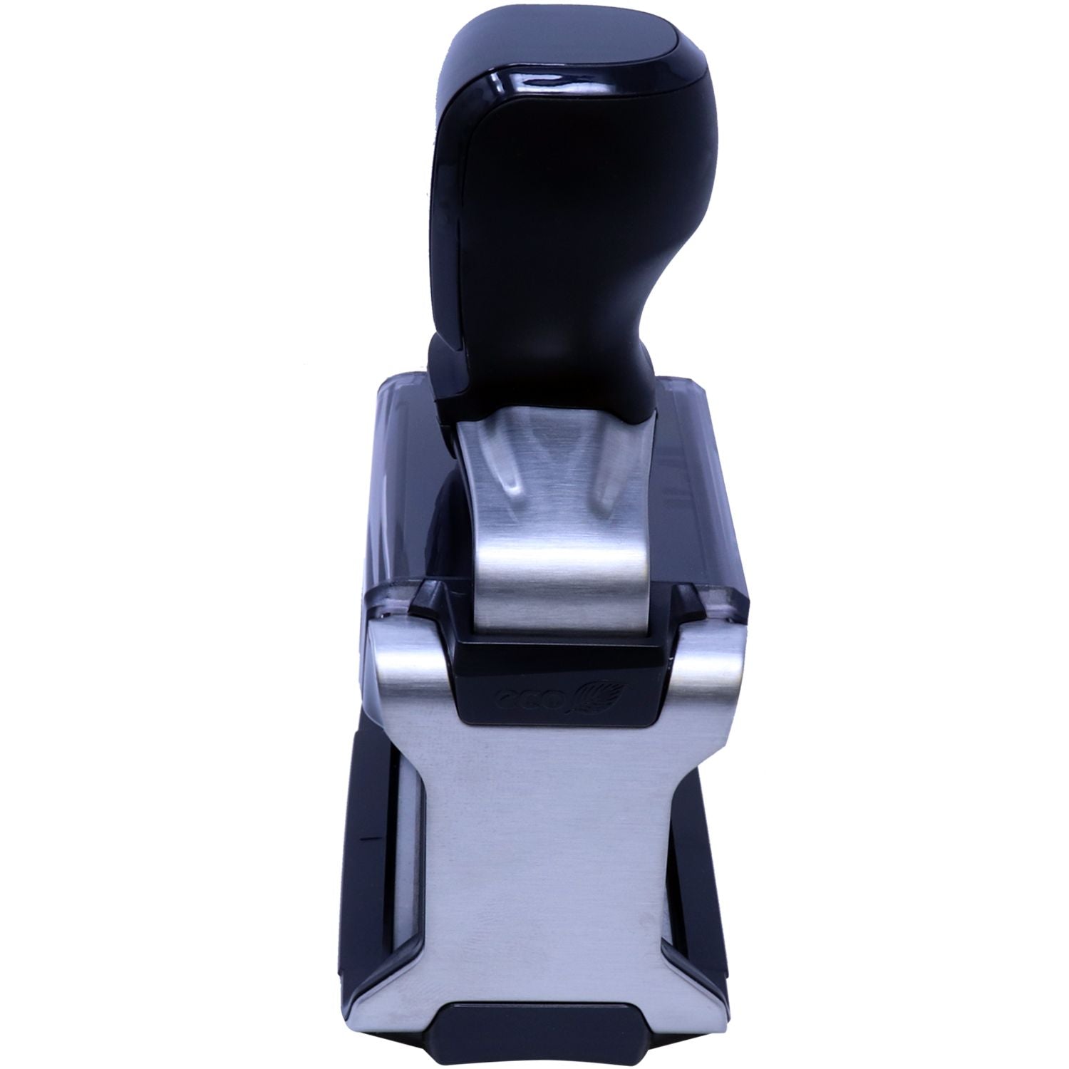 Custom Self Inking Stamp Trodat 5203 Size 1-5/8 x 2 in a closed position, showing a sleek black handle and metallic body.