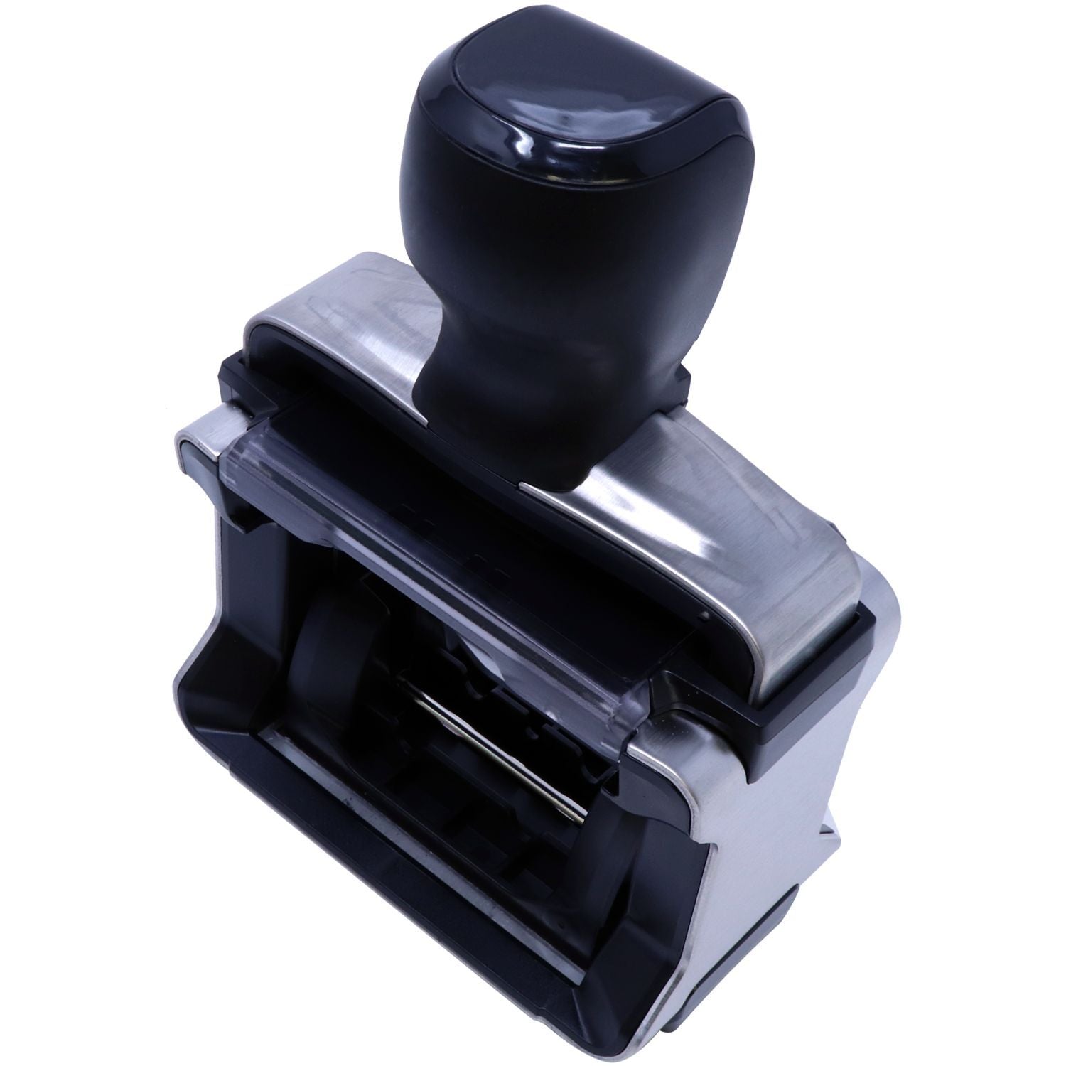 Custom Self Inking Stamp Trodat 5208 Size 2 x 2-3/4, black handle, metal frame, top-down view.