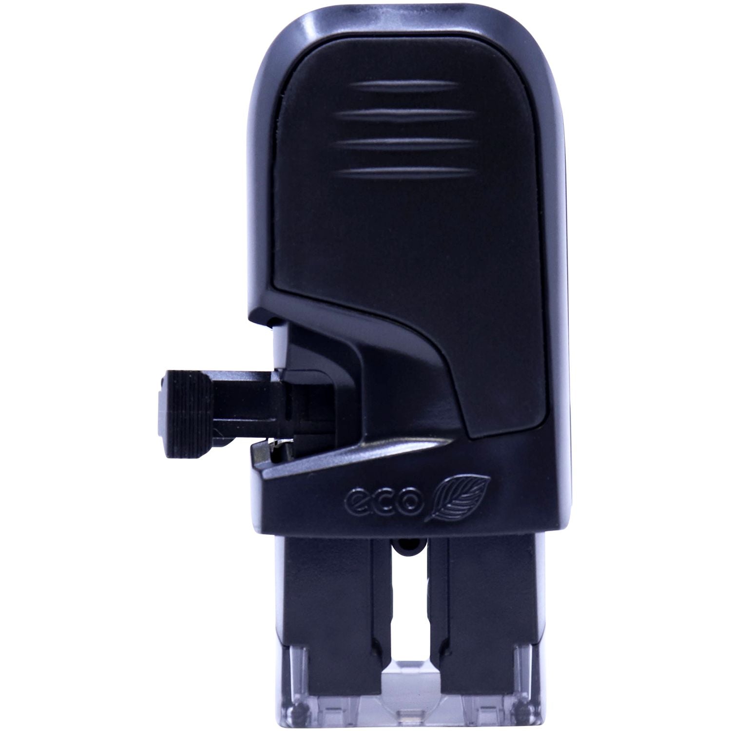 Custom Self Inking Stamp Trodat 4912 Size 3/4 x 1-7/8, black, side-angled view with pad extended, eco-friendly design.