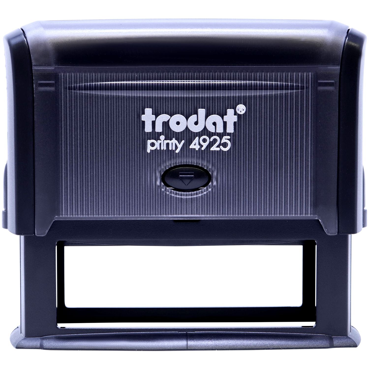 Custom Self Inking Stamp Trodat 4925 Size 1 x 3-1/4, black casing, front view, with trodat printy 4925 text on the top.