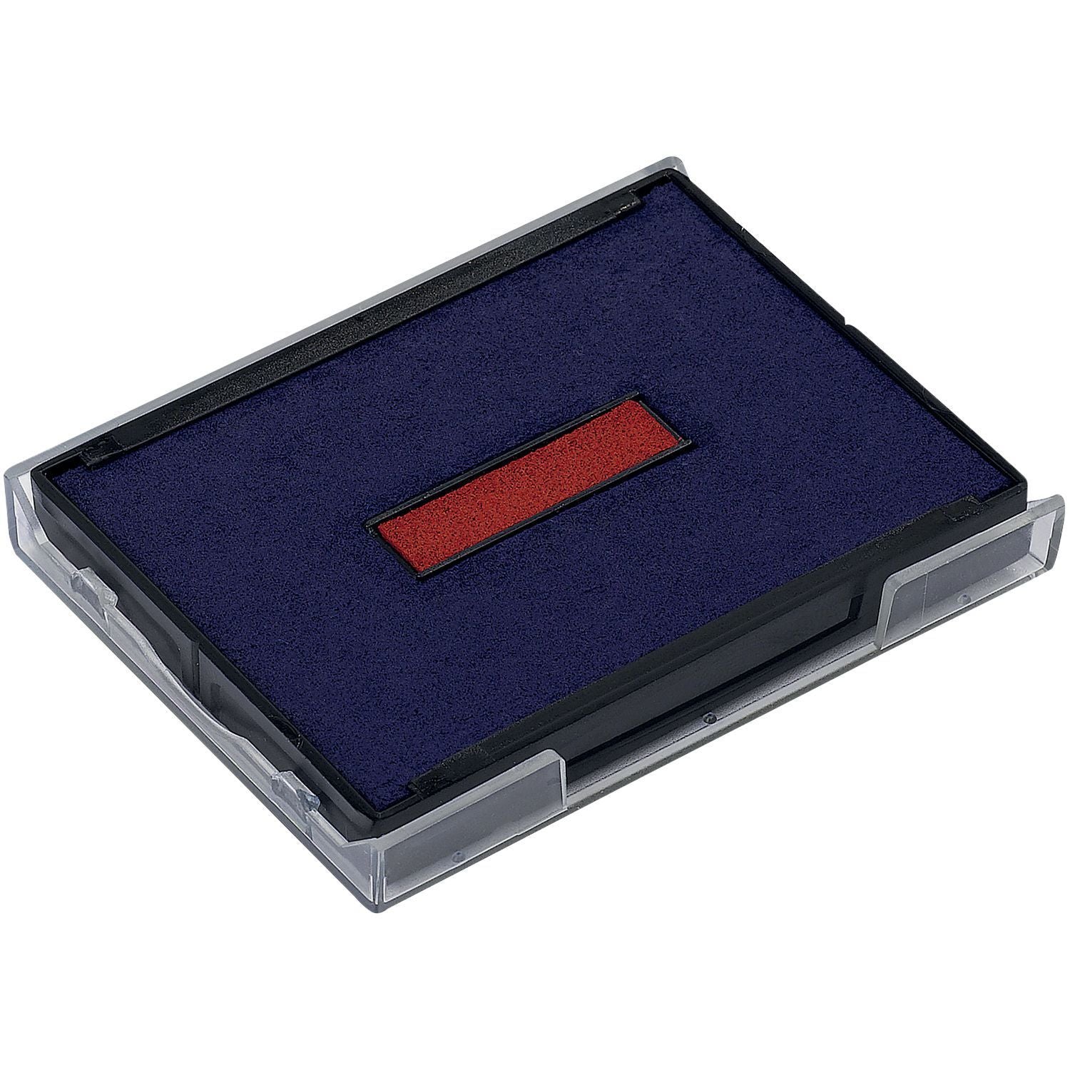 Two Color Replacement Ink Pad for 4828 Trodat Stamp, featuring a blue and red ink pad in a clear plastic case.