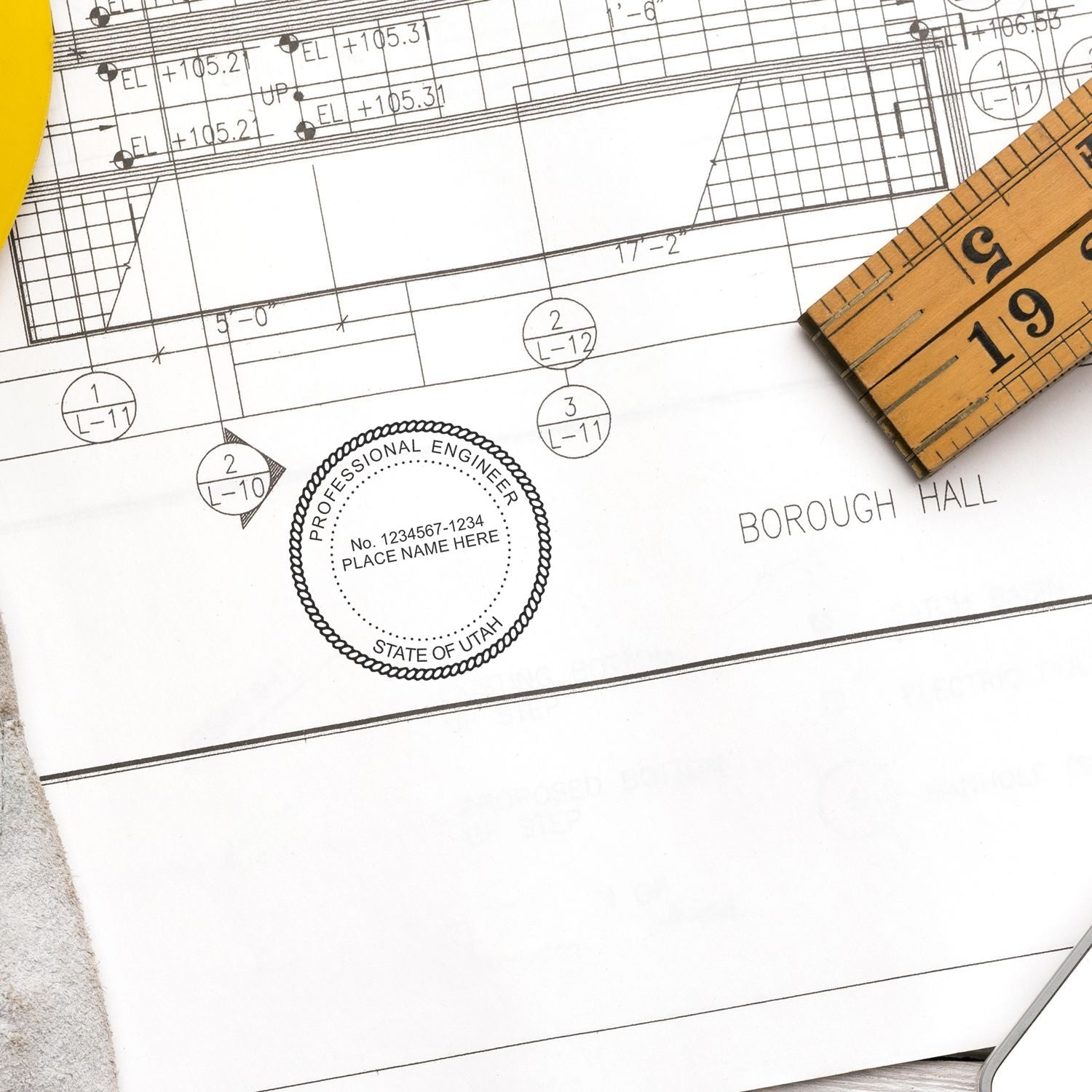 This paper is stamped with a sample imprint of the Digital Utah PE Stamp and Electronic Seal for Utah Engineer, signifying its quality and reliability.