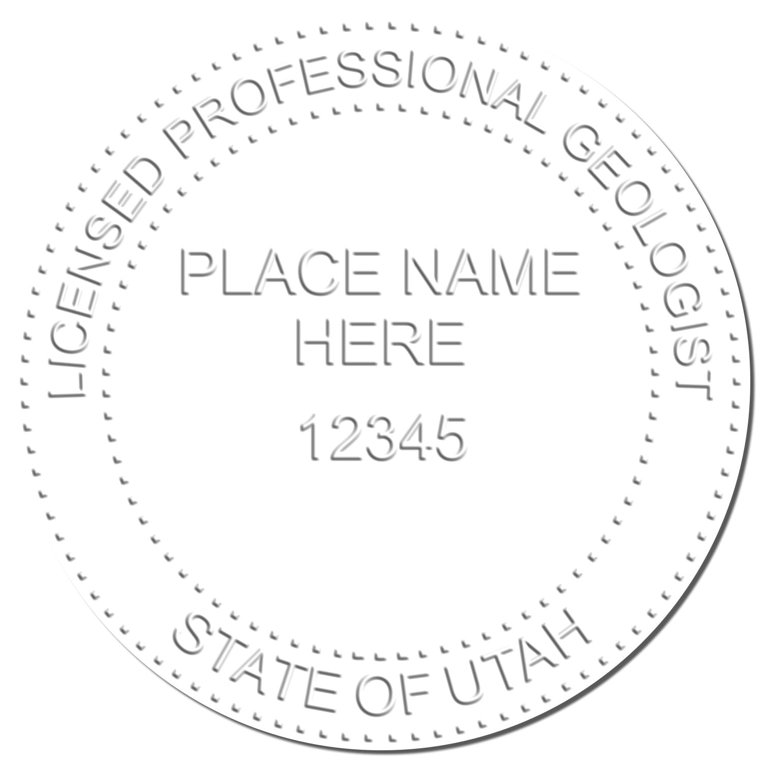 This paper is stamped with a sample imprint of the Handheld Utah Professional Geologist Embosser, signifying its quality and reliability.