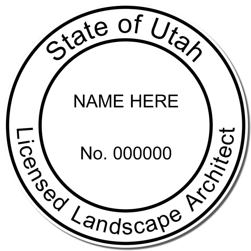 An alternative view of the Digital Utah Landscape Architect Stamp stamped on a sheet of paper showing the image in use