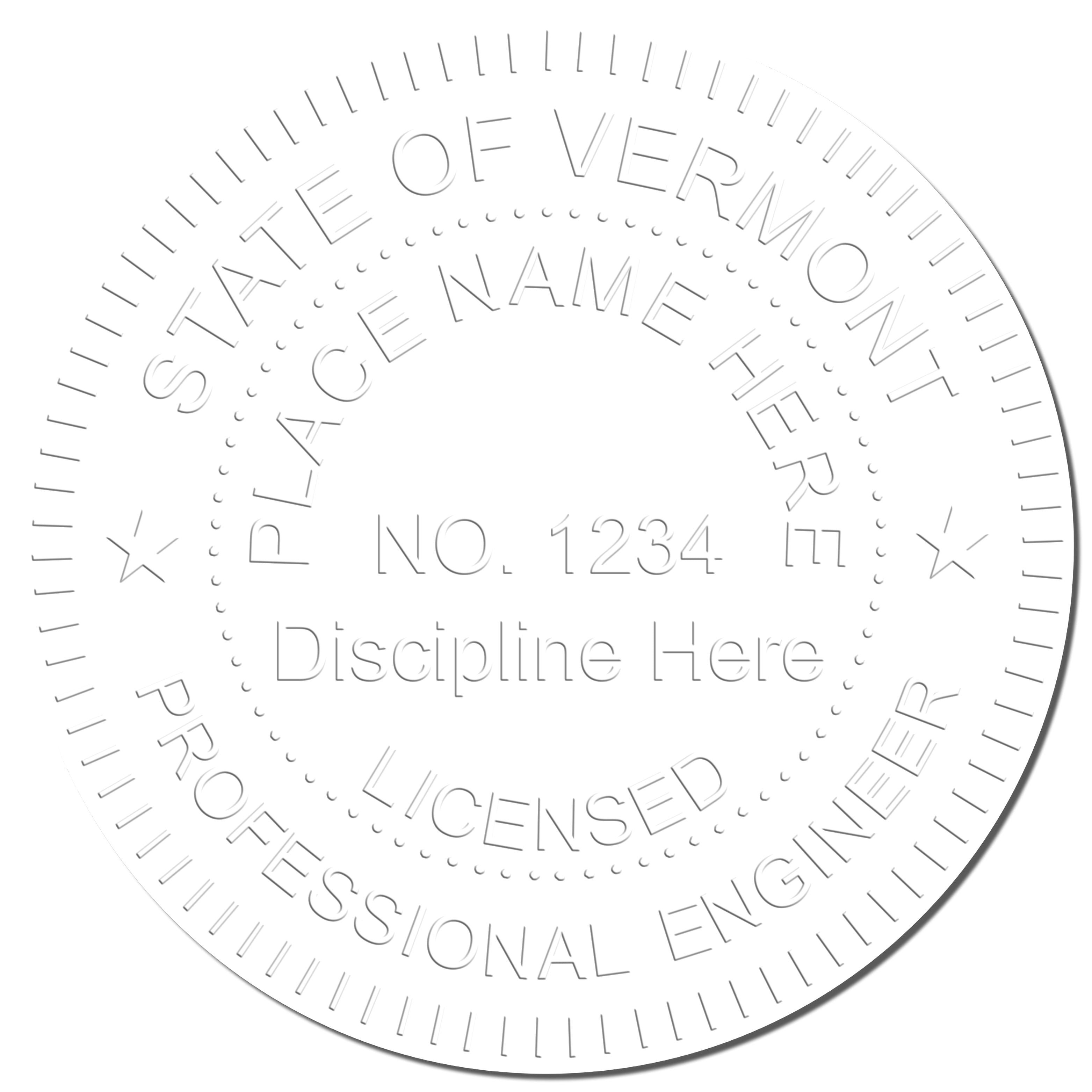 This paper is stamped with a sample imprint of the State of Vermont Extended Long Reach Engineer Seal, signifying its quality and reliability.