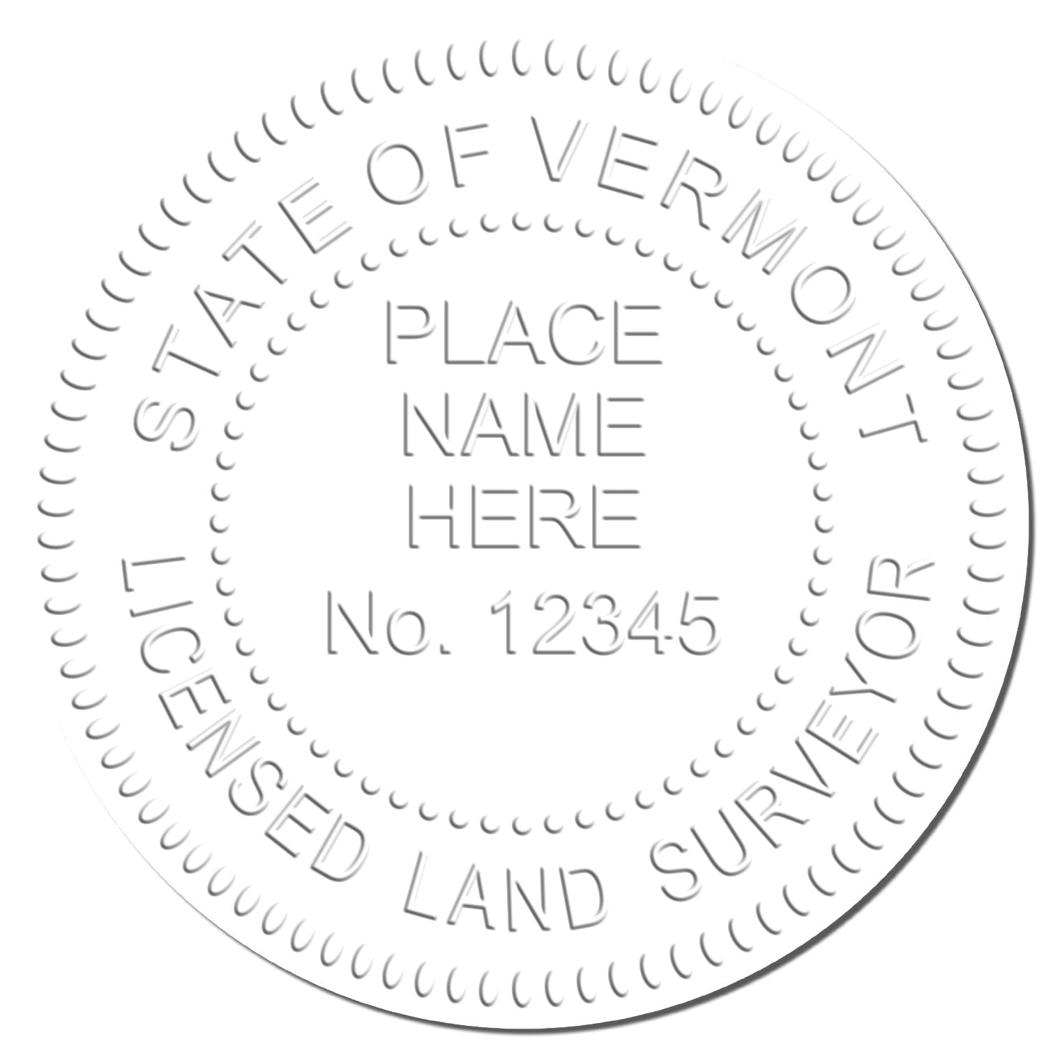 This paper is stamped with a sample imprint of the Heavy Duty Cast Iron Vermont Land Surveyor Seal Embosser, signifying its quality and reliability.