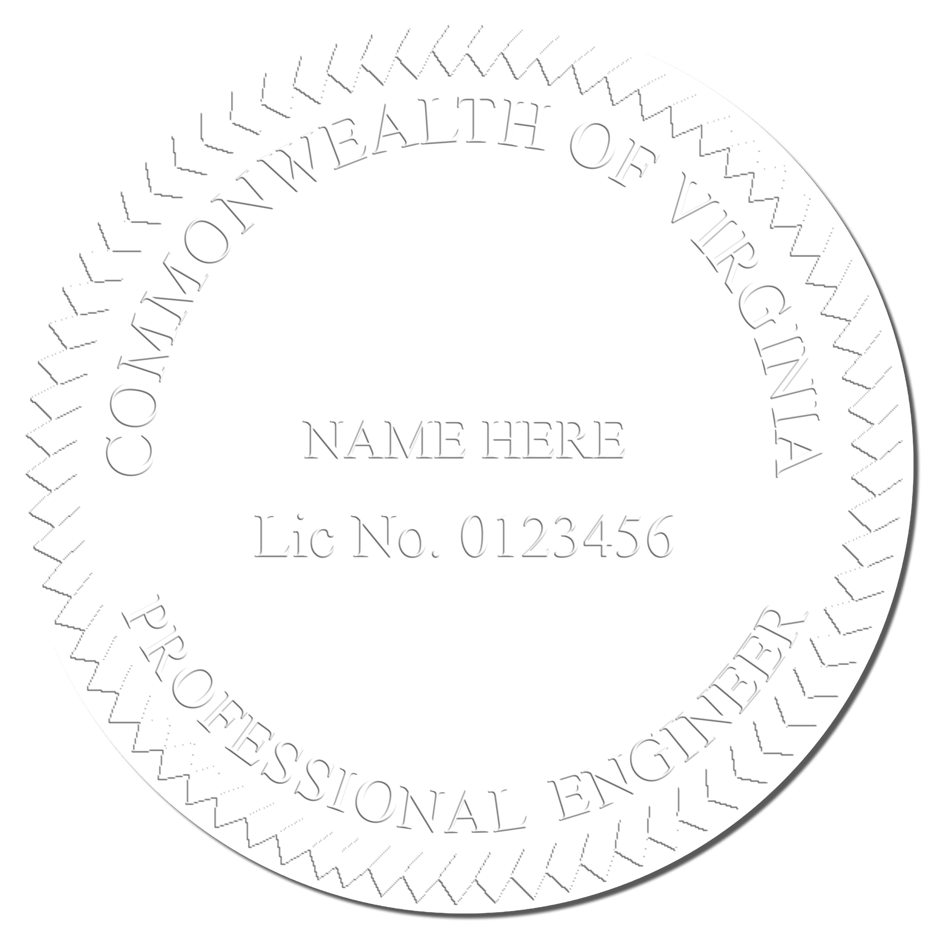 This paper is stamped with a sample imprint of the State of Virginia Extended Long Reach Engineer Seal, signifying its quality and reliability.