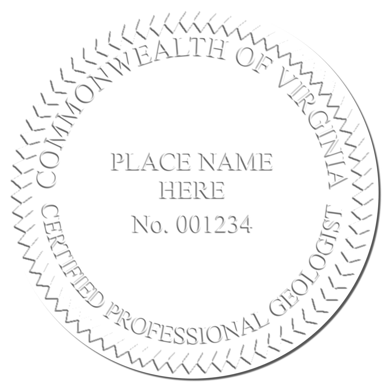 This paper is stamped with a sample imprint of the Handheld Virginia Professional Geologist Embosser, signifying its quality and reliability.