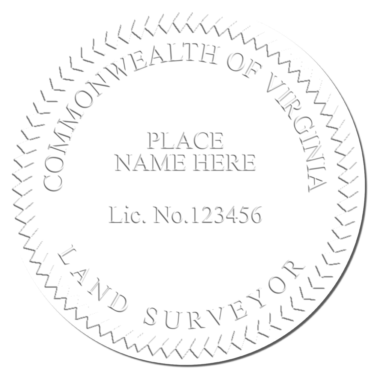 This paper is stamped with a sample imprint of the Extended Long Reach Virginia Surveyor Embosser, signifying its quality and reliability.