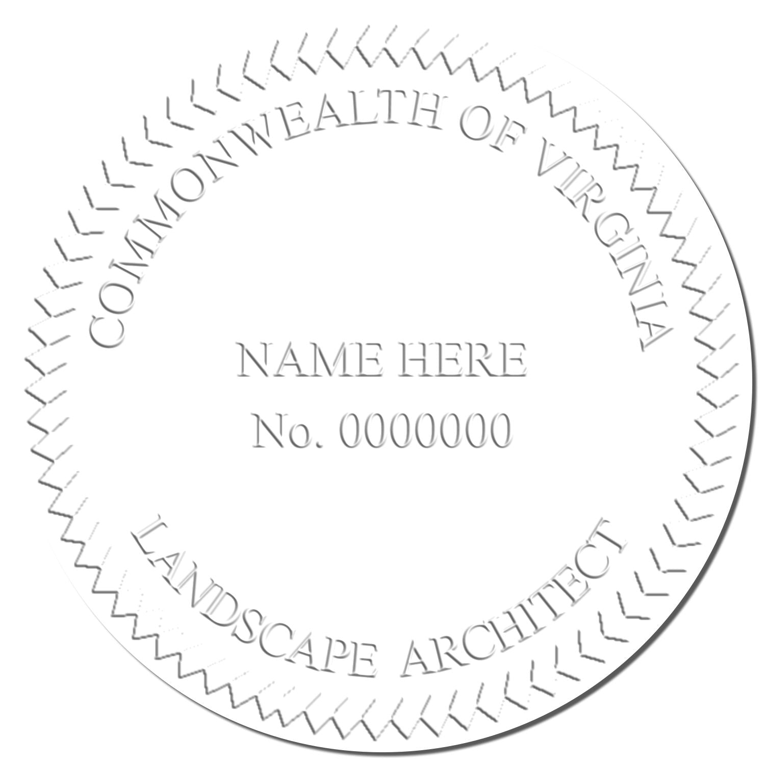 This paper is stamped with a sample imprint of the State of Virginia Handheld Landscape Architect Seal, signifying its quality and reliability.