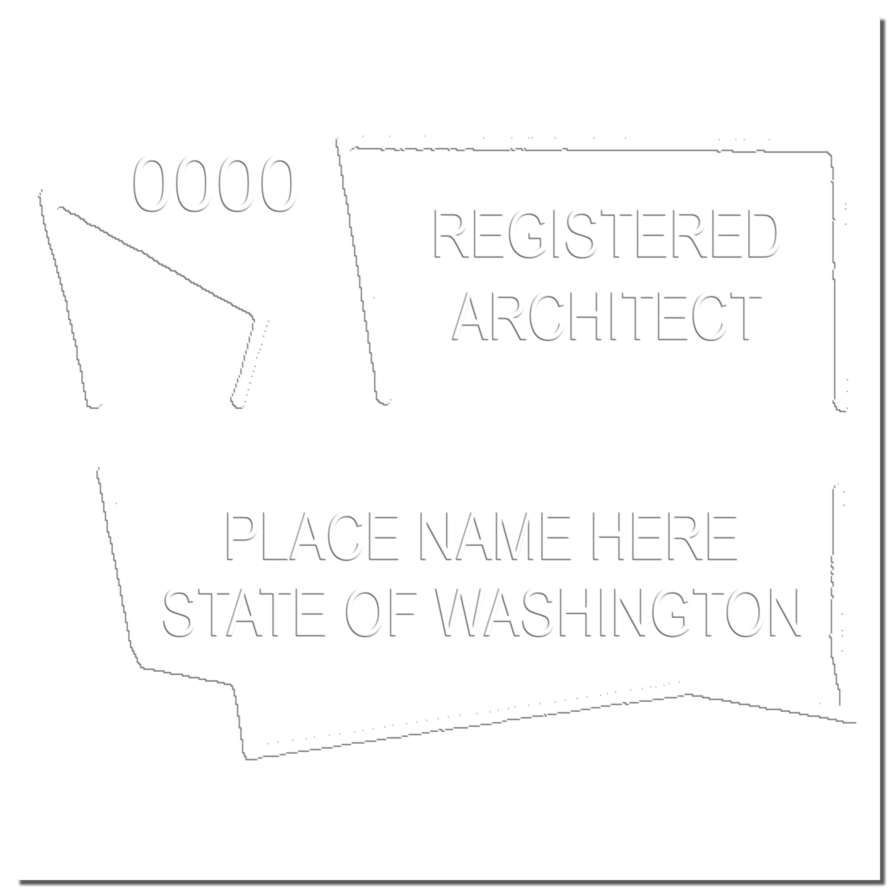 A stamped impression of the State of Washington Long Reach Architectural Embossing Seal in this stylish lifestyle photo, setting the tone for a unique and personalized product.