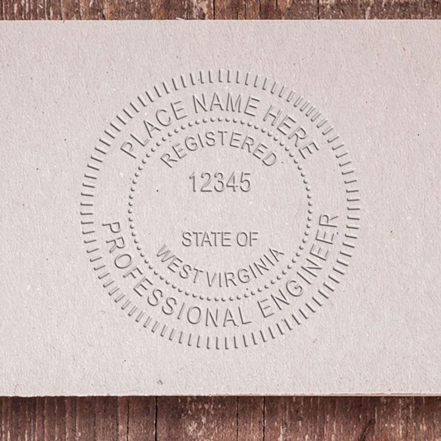 A stamped impression of the West Virginia Engineer Desk Seal in this stylish lifestyle photo, setting the tone for a unique and personalized product.