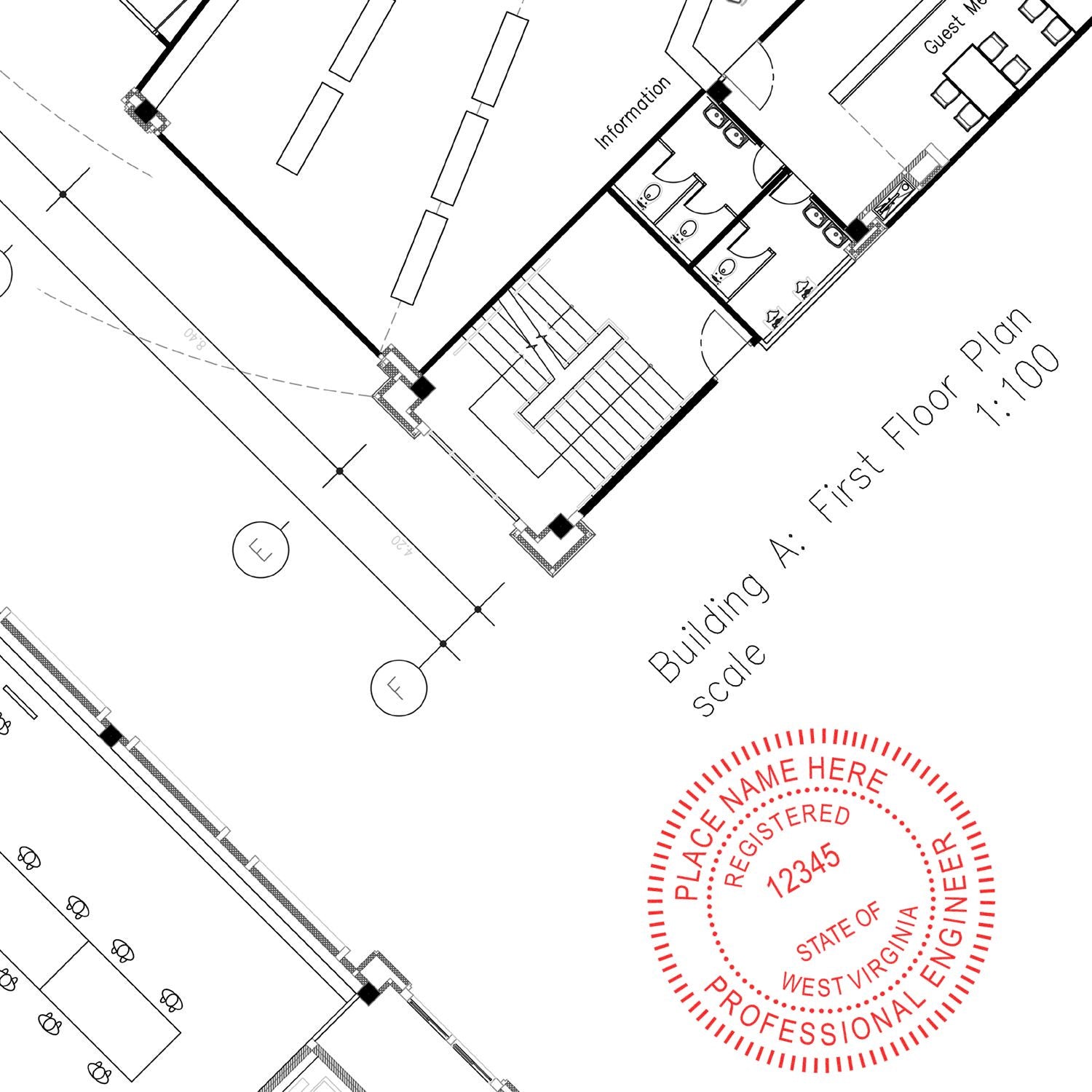 The Premium MaxLight Pre-Inked West Virginia Engineering Stamp stamp impression comes to life with a crisp, detailed photo on paper - showcasing true professional quality.