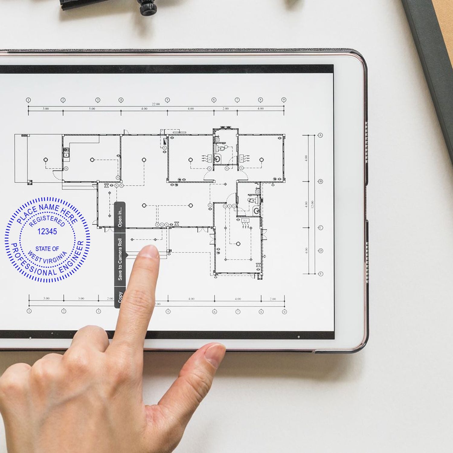 The West Virginia Professional Engineer Seal Stamp stamp impression comes to life with a crisp, detailed photo on paper - showcasing true professional quality.