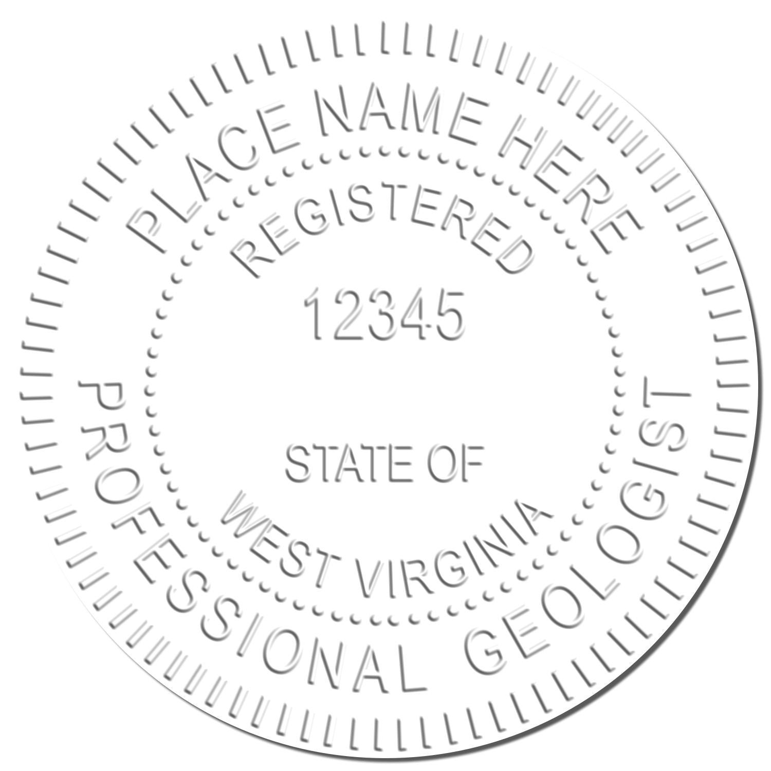 The West Virginia Geologist Desk Seal stamp impression comes to life with a crisp, detailed image stamped on paper - showcasing true professional quality.