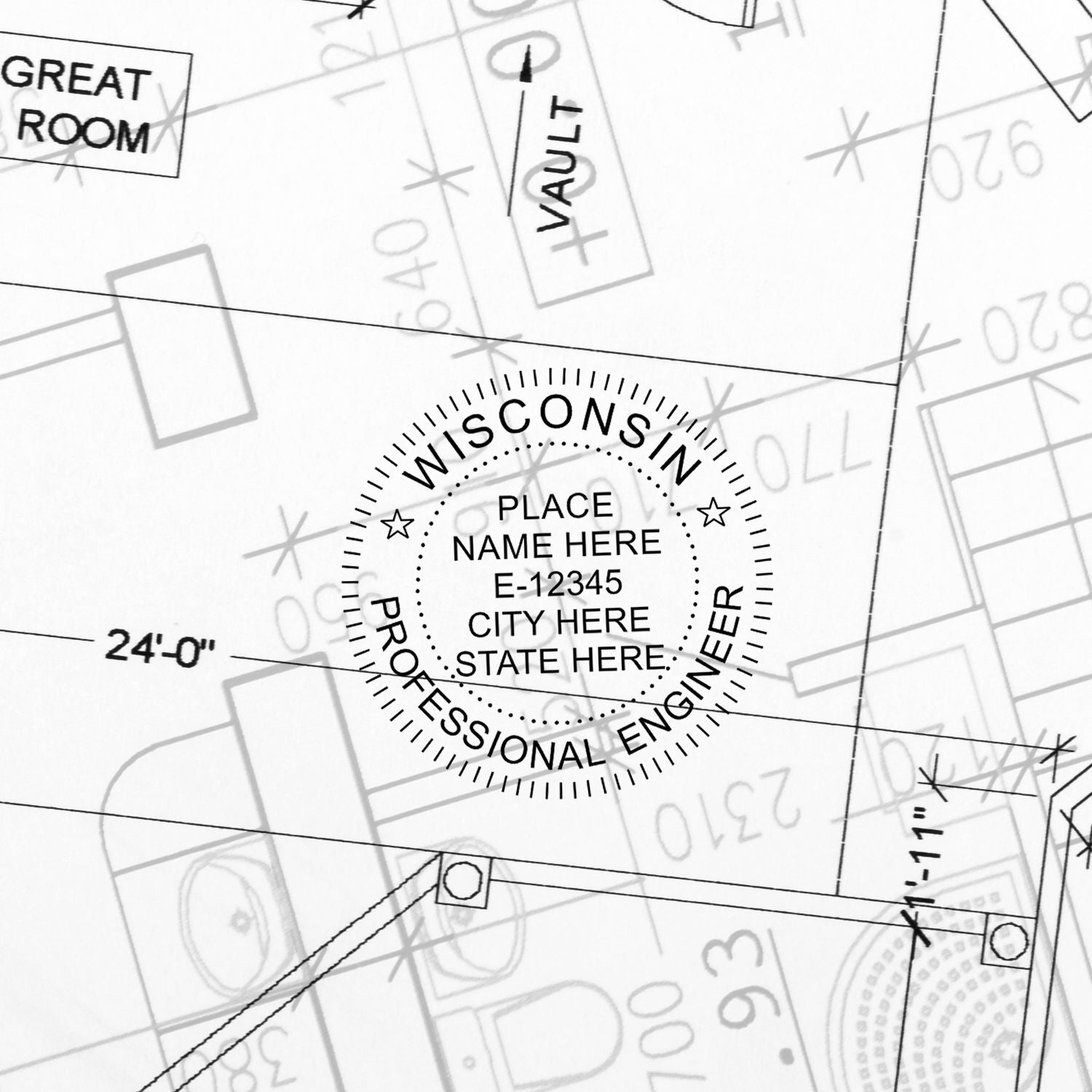 Digital Wisconsin PE Stamp and Electronic Seal for Wisconsin Engineer in use photo showing a stamped imprint of the Digital Wisconsin PE Stamp and Electronic Seal for Wisconsin Engineer