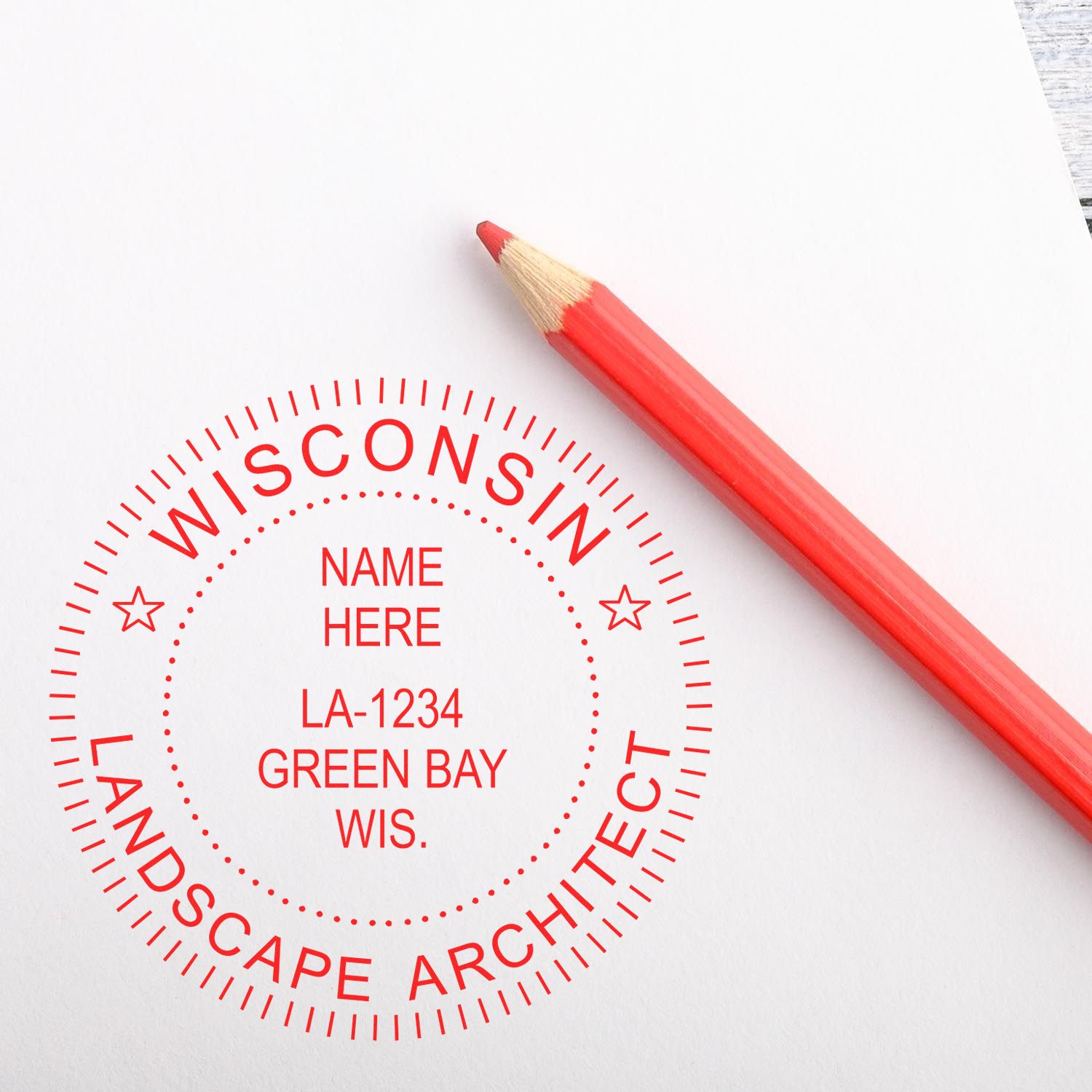 The Wisconsin Landscape Architectural Seal Stamp stamp impression comes to life with a crisp, detailed photo on paper - showcasing true professional quality.