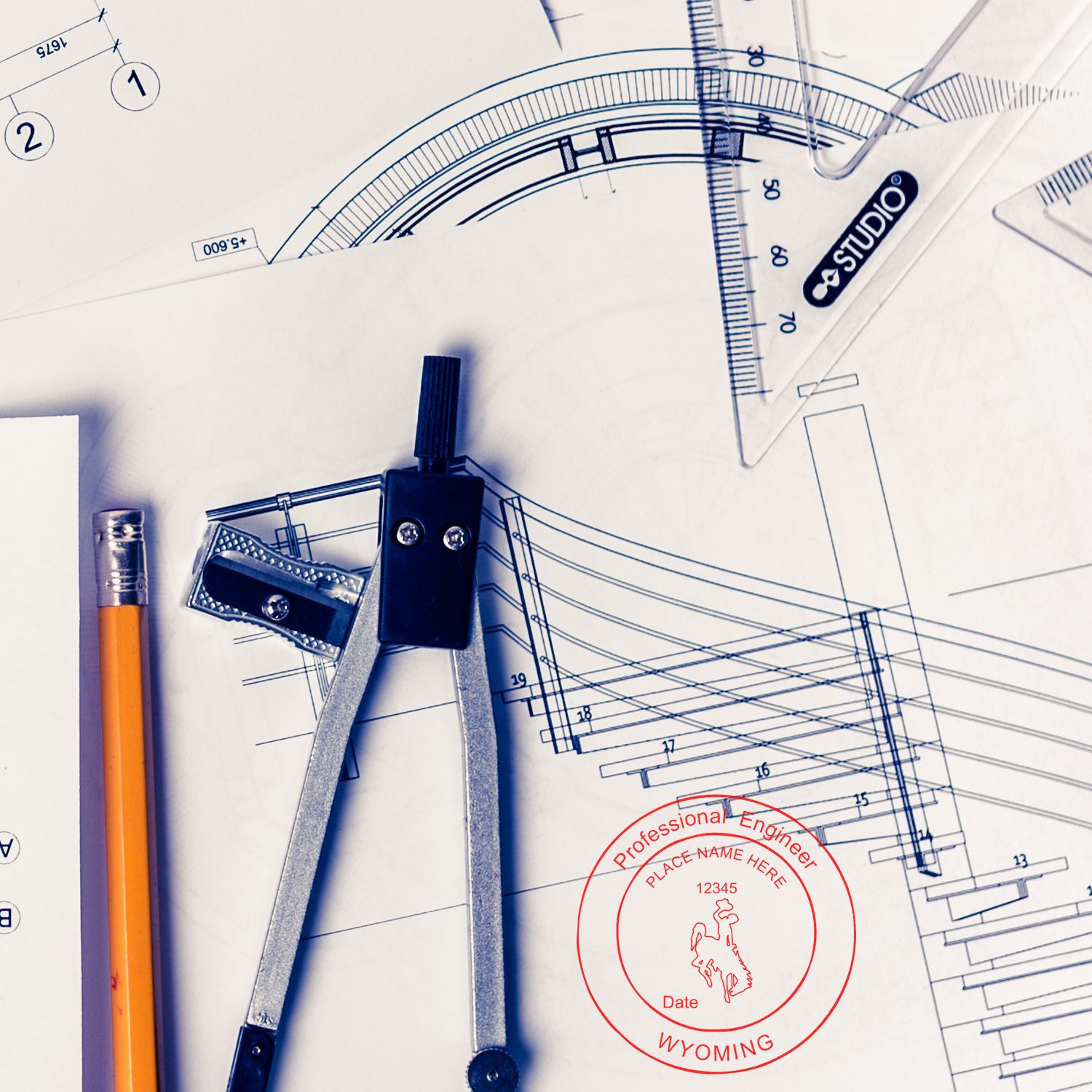 This paper is stamped with a sample imprint of the Digital Wyoming PE Stamp and Electronic Seal for Wyoming Engineer, signifying its quality and reliability.