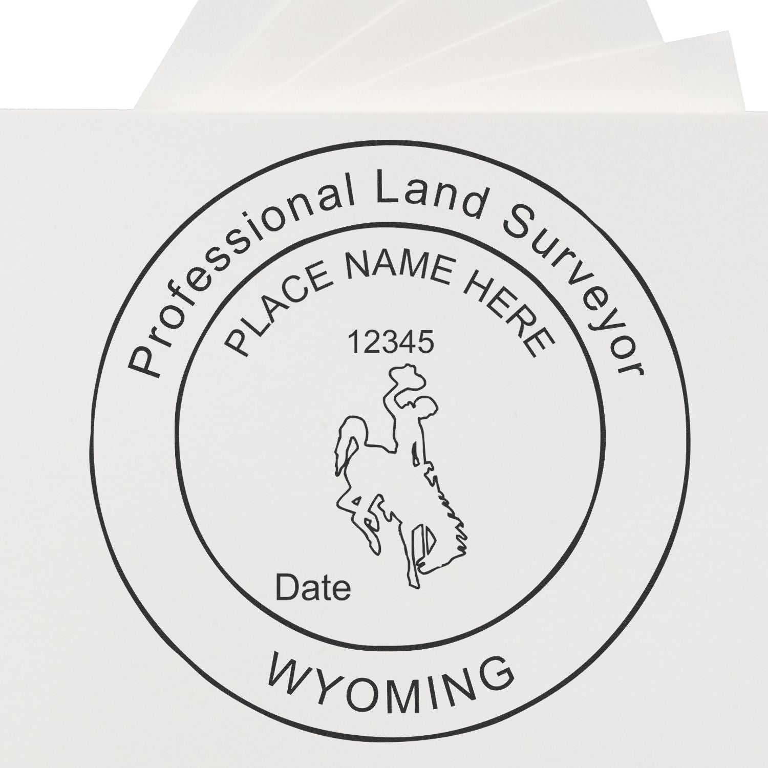 Digital Wyoming Land Surveyor Stamp, Electronic Seal for Wyoming Land Surveyor, featuring a circular design with a cowboy on a bucking horse.