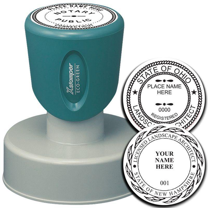 Xstamper Landscape Architect Pre-Inked Rubber Stamp of Seal with teal handle and customizable seal designs for professional use.